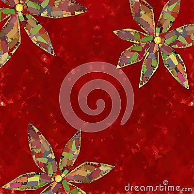 Red Background with flowers Stock Photo