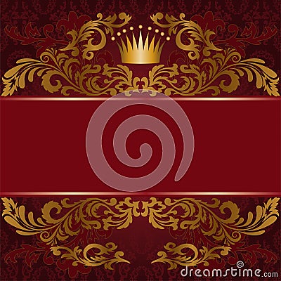 Red background with gilded ornament Vector Illustration