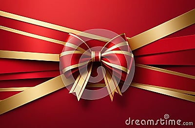 Red background with gold ribbon and bow Stock Photo