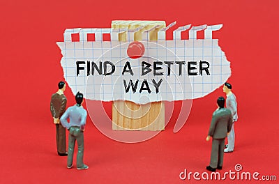 On a red background are miniature figures of people looking at an ad with the inscription - Find A Better Way Stock Photo