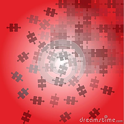 Red background with scattering puzzle Vector Illustration