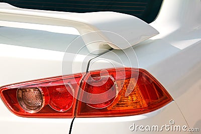 Red backlight and spoiler of car Stock Photo