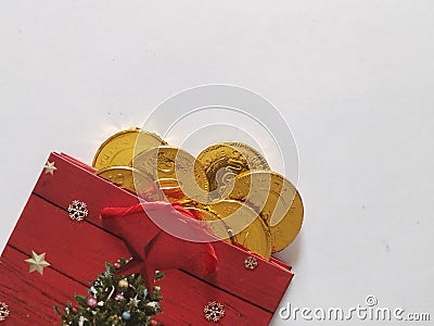 red bag money gold coins finance congratulation holiday decor design print manufacturer industry Stock Photo