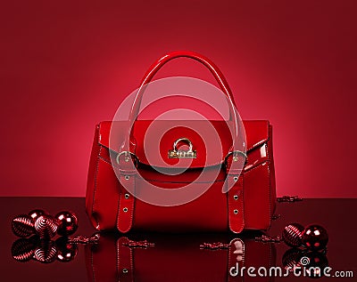 Red bag. Red background and reflection Stock Photo