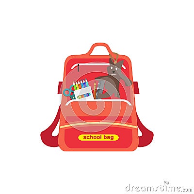 Red bag school backpack isolated for girl on white background Vector Illustration