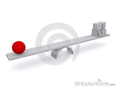 Red Ball Balanced With White Cubes Stock Photo