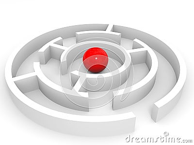 Red ball into the maze. Success concept. Cartoon Illustration