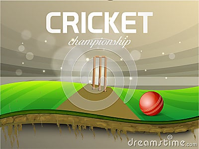 Red ball with wicket stump for Cricket Championship. Stock Photo
