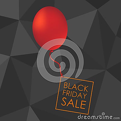 Red balloon on black polygonal background with inscription for p Vector Illustration