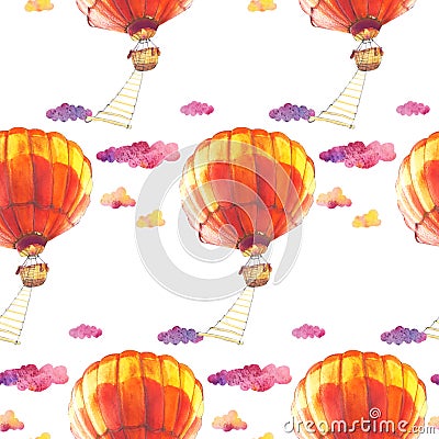 Red balloon with a rope ladder in the sky among pink clouds Stock Photo