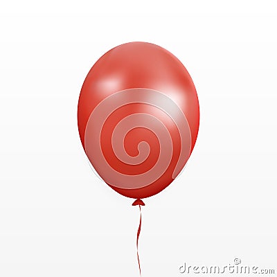 Red balloon vector. Party baloon with ribbon and shadov isolated on white background. Flying 3d ball Vector Illustration