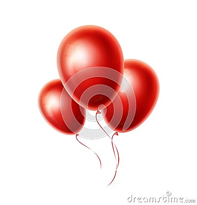 Red balloons group and bunch isolated on white background. Glossy and shiny realistic helium ballon. Decoration for Vector Illustration