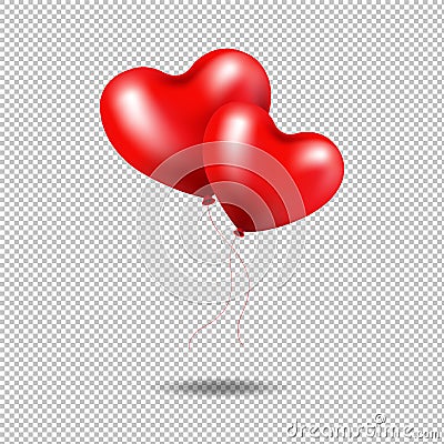 Red Balloons Heart Isolated Transparent background Vector Illustration