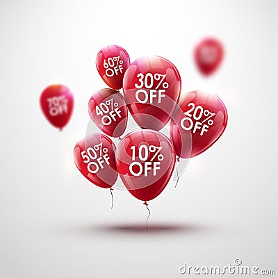 Red Baloons Discount. SALE concept for shop market store advertisement commerce. Market discount, red baloon, sale Vector Illustration