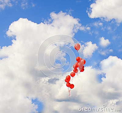 Red baloons in the sky Stock Photo