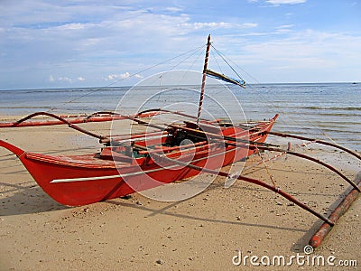 Red Banca Outrigger Fishing Boat Philippines Stock Image - Image ...