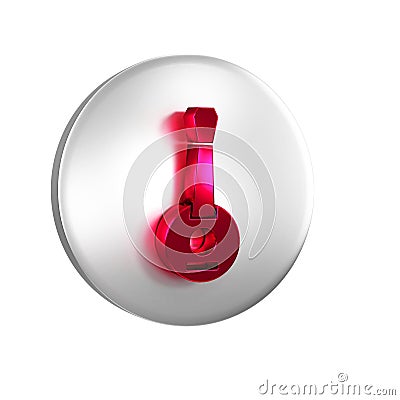 Red Banjo icon isolated on transparent background. Musical instrument. Silver circle button. Stock Photo