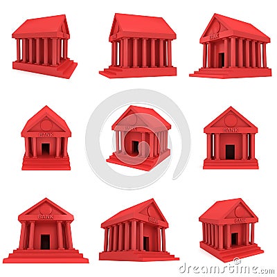 Red Bank building 3d icon Stock Photo