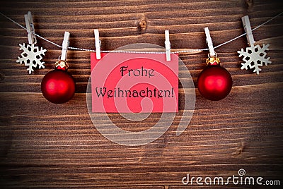Red Banner with Frohe Weihnachten Stock Photo