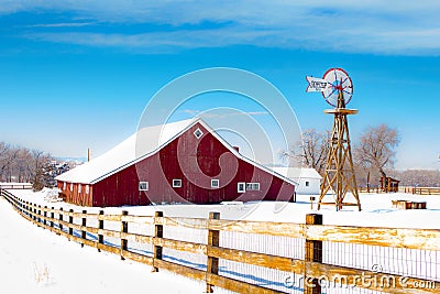 Red Barn at 17 Mile Farm House in Aurora, Colorado Stock Photo