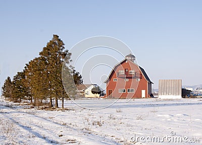 Red barn near Emmett, Idaho in winter Stock Photo