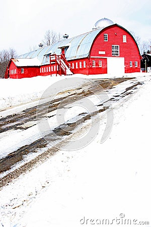 Red barn in snow Editorial Stock Photo