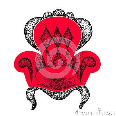 Red baroque armchair. expensive pathos armchair on a white background, furniture in red in flaf style. Cute detailed complex Vector Illustration