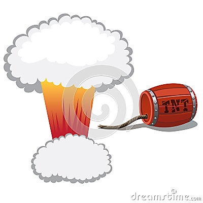 Red barrel of dynamite and a bomb blast Vector Illustration