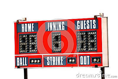 Red Baseball ScoreBoard for Game with Sky Stock Photo