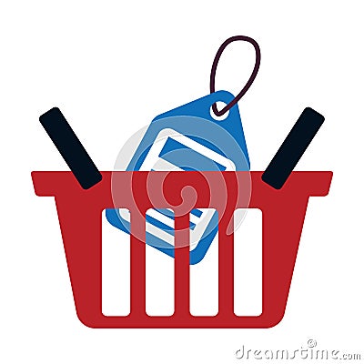 Red basket buy online blue price tag Vector Illustration