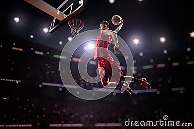 Red Basketball player in action Stock Photo