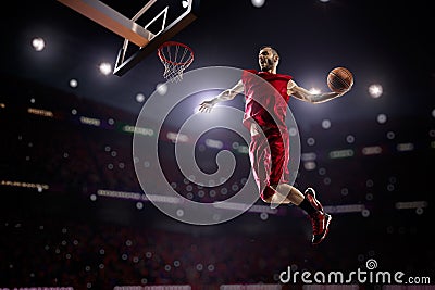 Red Basketball player in action Stock Photo