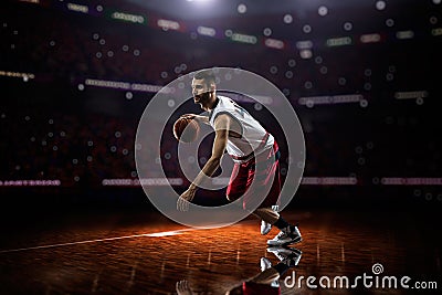 Red Basketball player in action Stock Photo