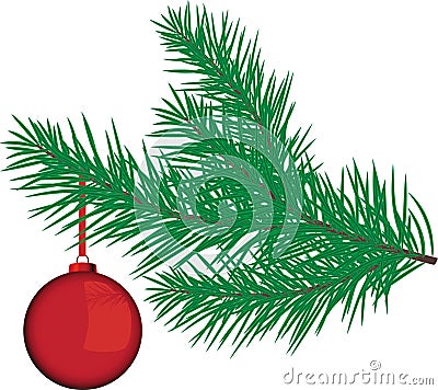 Red Bauble on a Christmas Tree branch Vector Illustration