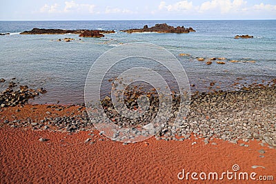 The red beach of Barro Vermelho, island of Graciosa, Azores Stock Photo