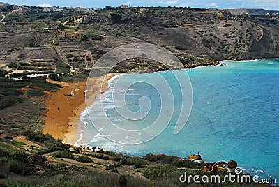 The red beach in Malta island Gozo Ramla Bay Stock Photo
