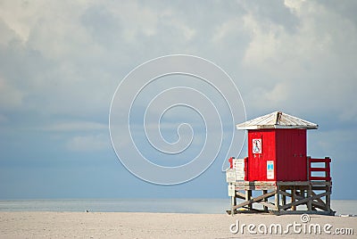 Red Lifeguard Beach Shack Stock Photo