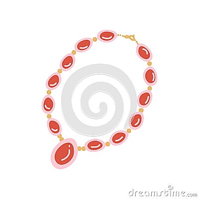 Red Beaded Necklace with Pendant, Fashion Jewelry Accessory with Gemstones Vector Illustration Vector Illustration