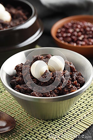 Red Bean Porridge with Tteok Stock Photo