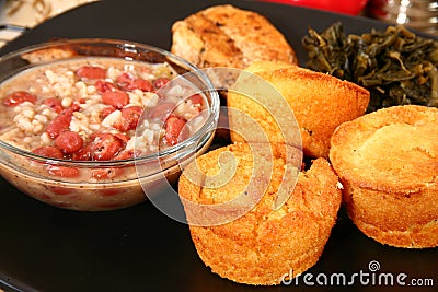 Red Beans and Cornbread Stock Photo