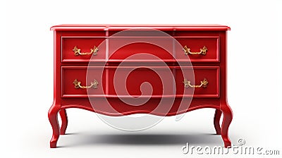 Red Chest Of Drawers With Gold Handles - High Resolution, Monochromatic Depth Stock Photo
