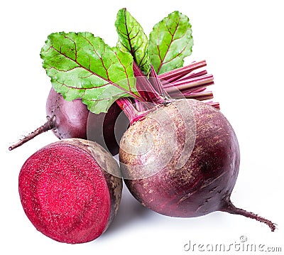 Red beets or beetroots on white background. Stock Photo