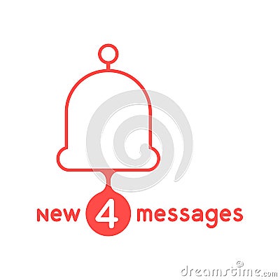 Red bell with new messages Vector Illustration