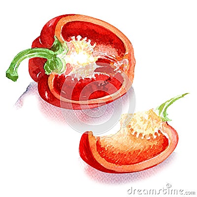 Red Bell Pepper sliced, watercolor painting Stock Photo