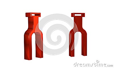 Red Bicycle suspension fork icon isolated on transparent background. Sport transportation spare part steering wheel. Stock Photo