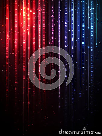 Red Binary Code Abstract Rain - A technological abstract piece with binary code and digital rain, depicting data streams Stock Photo