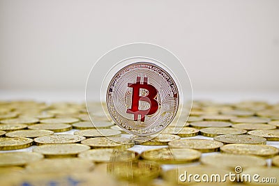 Red bitcoin coin Stock Photo