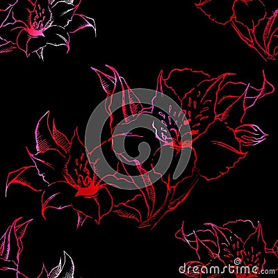 Red and black alstroemeria floral seamless pattern texture background vector Vector Illustration