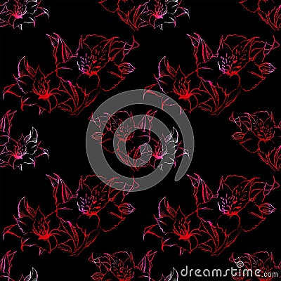 Red and black alstroemeria floral seamless pattern texture background vector Vector Illustration