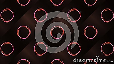 Red and black background . Motion.The shining lasers are in the form of circles and they draw patterns in abstraction. Stock Photo